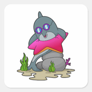 Dolfijn met bril vierkante sticker