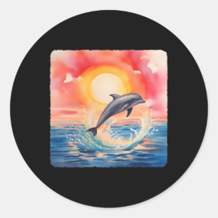 Dolfijn met een zonsopgang dolfijn kruipen bij zon ronde sticker