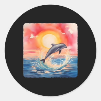 Dolfijn met een zonsopgang dolfijn kruipen bij zon ronde sticker