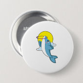 Dolfijn met fitnessbanden ronde button 7,6 cm (Voorkant /achterkant)