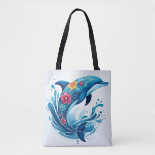 Dolfijn met Floral Design - Levendige Oceaan Tote Bag