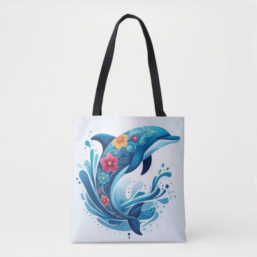  Dolfijn met Floral Design - Levendige Oceaan Tote Bag (Voorkant)