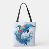  Dolfijn met Floral Design - Levendige Oceaan Tote Bag (Achterkant)