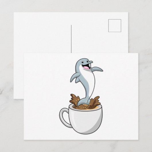 Dolfijn met kopje koffie briefkaart (Voorkant / Achterkant)