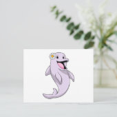 Dolfijn met madeliefje briefkaart (Staand voorkant)