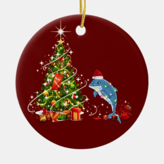 Dolfijn met Pet kerstmis Keramisch Ornament (Voorkant)