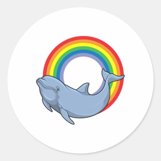Dolfijn met regenboog ronde sticker (Voorkant)