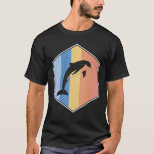 Dolfijn met retrokleuren in een hexagon t-shirt