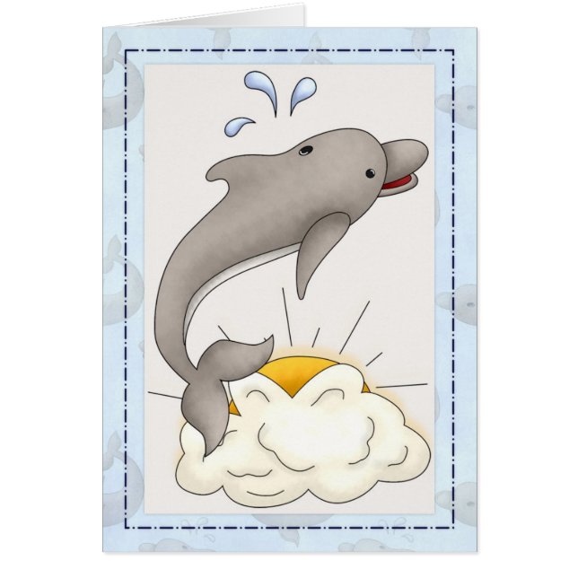 Dolfijn met Zon/Wolken Dier Wenskaart d2 (Voorkant)