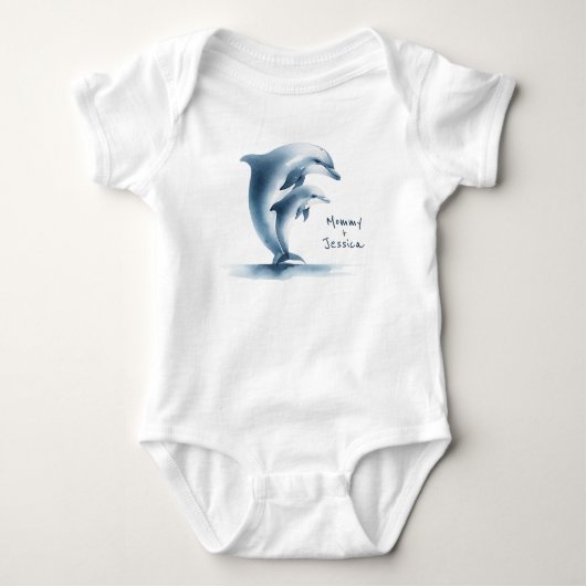 Dolfijn Moeder Baby Blauwe Waterverf Gepersonalise Romper (Voorkant)