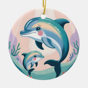 Dolfijn Moeder en Baby Keramisch Ornament