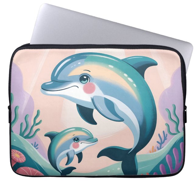 Dolfijn Moeder en Baby Laptop Sleeve (Voorkant)