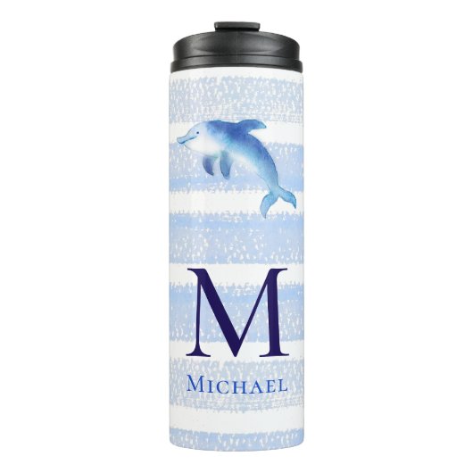 Dolfijn Monogram Stripes Strand Nautische Waterver Thermosbeker (Voorkant)