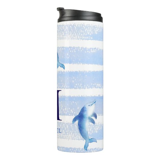 Dolfijn Monogram Stripes Strand Nautische Waterver Thermosbeker (Geroteerd rechts)