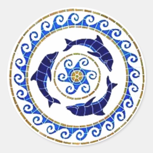 Dolfijn - Mozaïek Tegel Ronde Sticker (Voorkant)