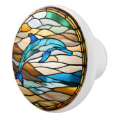 Dolfijn namaak glas in lood keramische knop (Rechts)