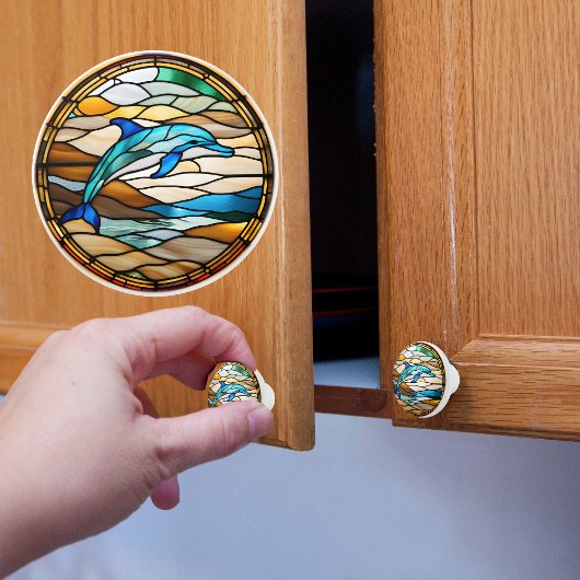 Dolfijn namaak glas in lood keramische knop