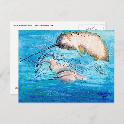 Dolfijn, Narwhal en Unicorn Briefkaart (Voorkant / Achterkant)