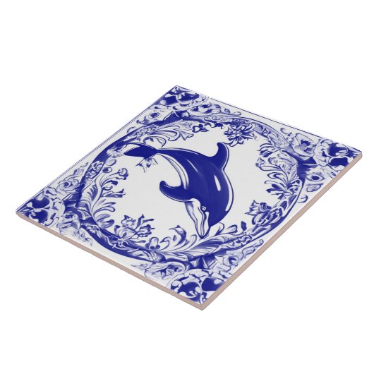 Dolfijn Navy Blauw en Wit Zee Ocean Beach House Tegeltje (Zijkant)