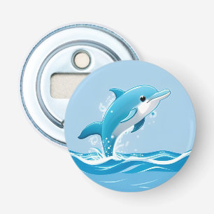 Dolfijn Oceaan Blauw Speels Design Button Flesopener