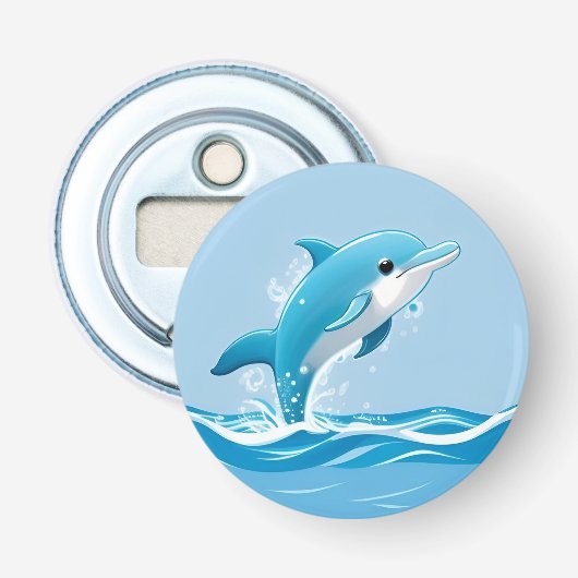 Dolfijn Oceaan Blauw Speels Design Button Flesopener (Voorkant)