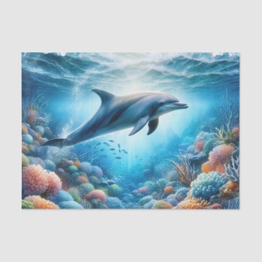 Dolfijn Ocean Reef Waterverf Decoupage Tissuepapier (Voorkant)