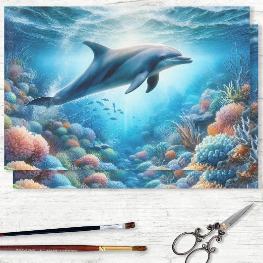 Dolfijn Ocean Reef Waterverf Decoupage Tissuepapier