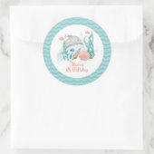 Dolfijn onder het Zee Birthday Ronde Sticker (Tas)