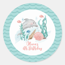 Dolfijn onder het Zee Birthday Ronde Sticker