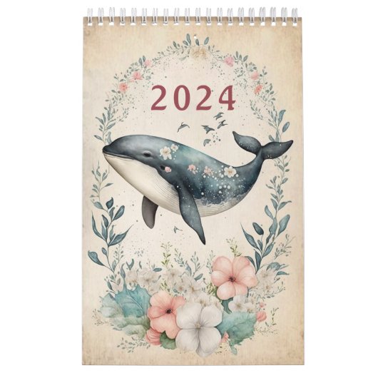 DOLFIJN ONDER HET ZEE BLOEMENKORAAL ROZE KALENDER (Hoes)