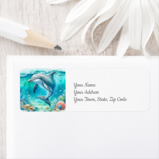 Dolfijn Onder het Zee Kuststrand Etiket (Insitu)