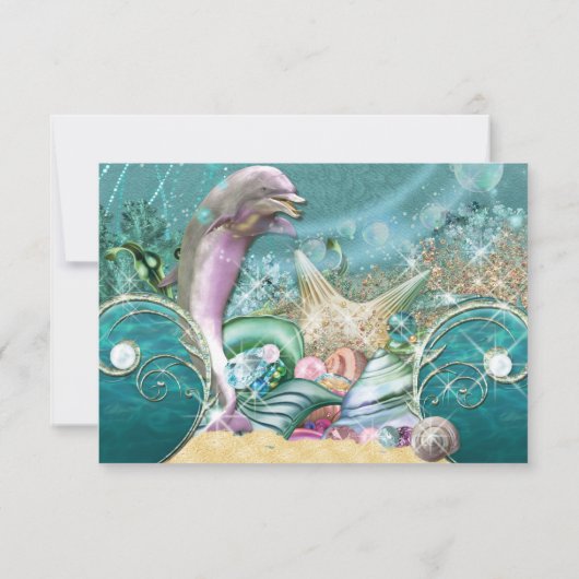 Dolfijn Onder het Zee Plaats Kaarten RSVP Kaartje (Achterkant)