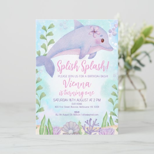 Dolfijn onder Zee 1e verjaardag Kaart (Staand voorkant)