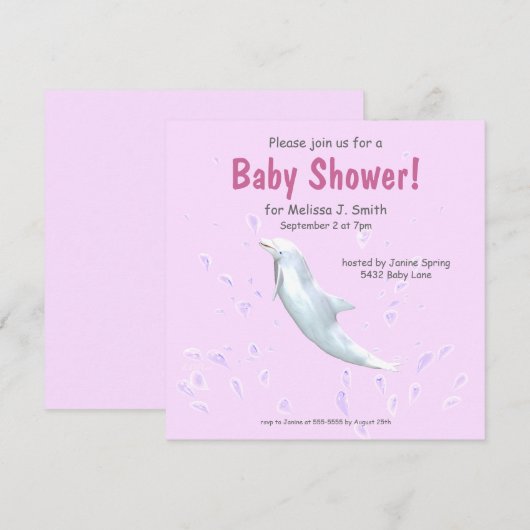 Dolfijn op Roze - Baby shower Kaart (Voorkant / Achterkant)