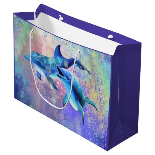 Dolfijn Paar Gift Bag Groot Cadeauzakje (Voorkant Gekanteld)