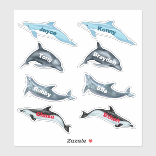 Dolfijn Party Stickers met namen (Vel)