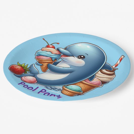 Dolfijn Pool Party Papieren Bordje (Gekanteld)