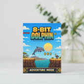 Dolfijn, Retro 8-Bit Pixelkunst Briefkaart (Staand voorkant)
