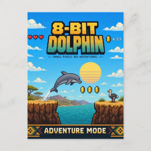 Dolfijn, Retro 8-Bit Pixelkunst Briefkaart