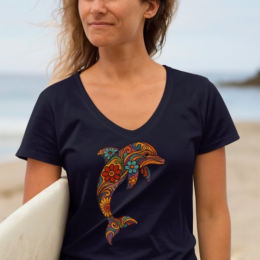 Dolfijn Retro Psychedelische Kunst T-shirt