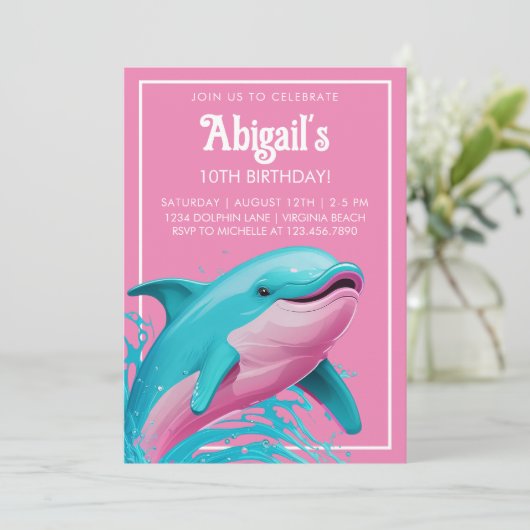 Dolfijn Roze Blauwgroen Blauw Zomer Strand Zwembad Kaart (Staand voorkant)