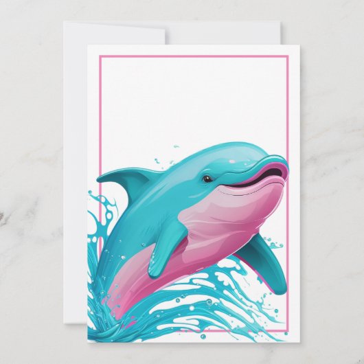 Dolfijn Roze Blauwgroen Blauw Zomer Strand Zwembad Kaart (Achterkant)