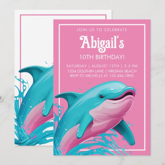 Dolfijn Roze Blauwgroen Blauw Zomer Strand Zwembad Kaart (Voorkant / Achterkant)