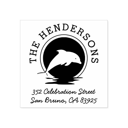 Dolfijn Silhouet Ronde Naam & Retouradres Rubberstempel (Afrduk)