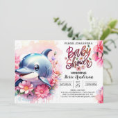 Dolfijn Speeltuin Meisje Baby shower Uitnodiging (Staand voorkant)