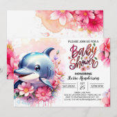 Dolfijn Speeltuin Meisje Baby shower Uitnodiging (Voorkant / Achterkant)