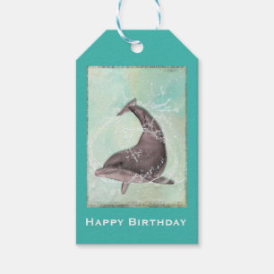 Dolfijn spetterend rond Gelukkige Verjaardag Cadeaulabel
