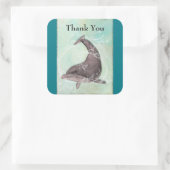 Dolfijn spettert rond dank je vierkante sticker (Tas)