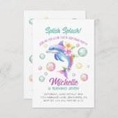 Dolfijn Splish Splash Girl Verjaardag Uitnodiging (Voorkant / Achterkant)