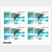 Dolfijn springen in het zee met golven als hart rechthoekige sticker (Vel)